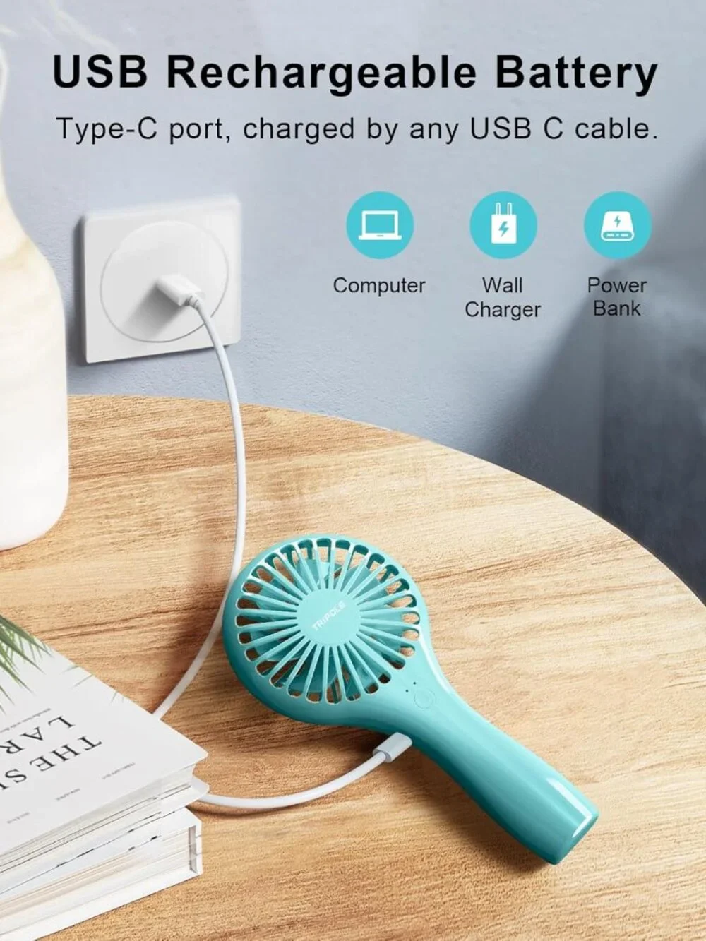Compact Rechargeable Fan - Cute Design for Effortless Cooling Anywhere, Anytime